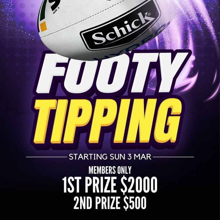 Featured image for “Don’t forget about our FREE Footy Tipping Comp! Simply swipe your members card at the kiosk 30 mins prior to the first game of the week to place your tips.”